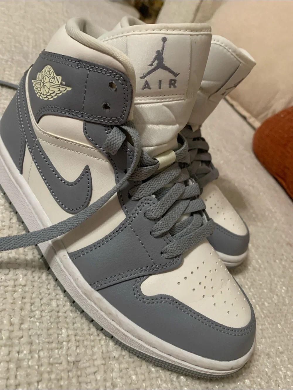 Jordan High-Top Sneakers in Cream and Gray